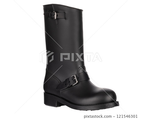 Black Leather Boot with Dual Metal Buckles Black Leather Boot with Dual Metal Buckles 121546301