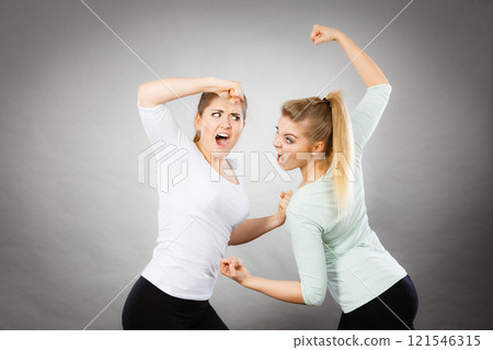 Two agressive women having argue fight 121546315