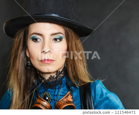 Steampunk retro girl portrait. Steampunk retro girl portrait. 121546471