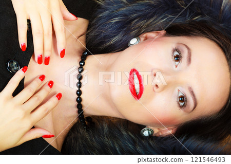 Fashion woman in fur coat, lady portrait 121546493