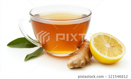 Herbal tea with lemon and ginger refreshing natural ingredients 121546812