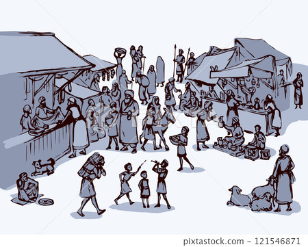 Old eastern market. Vector drawing 121546871