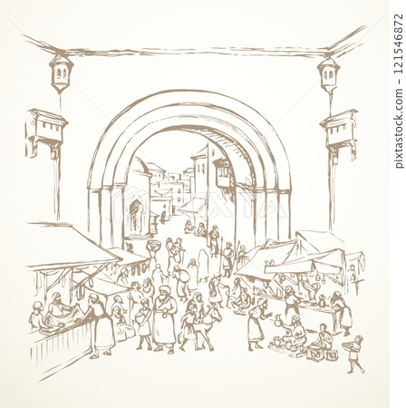 Old eastern city. Vector drawing 121546872