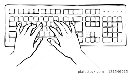 Hands on the keyboard. Vector drawing Hands on the keyboard. Vector drawing 121546915