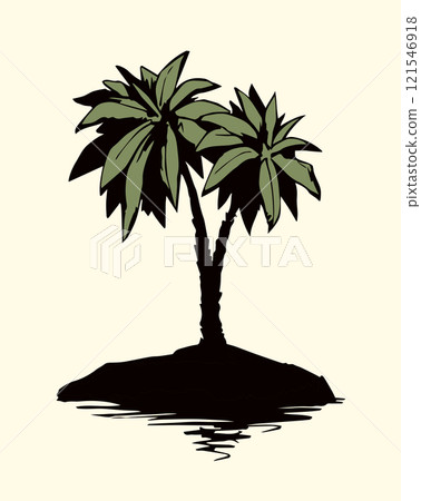 Palm on beach.  Vector drawing 121546918