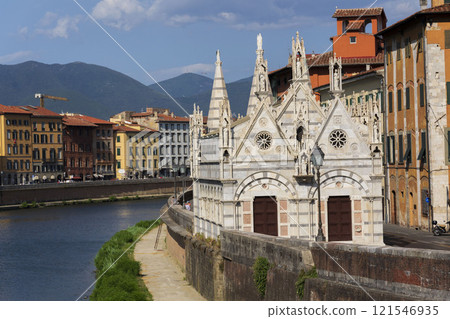Gothic church Santa Maria della Spina in Pisa, Italy, sunny summer day 121546935