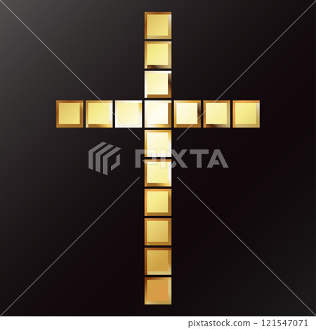 Christian cross symbol made of gold cubes unique design Christian cross symbol made of gold cubes unique design 121547071