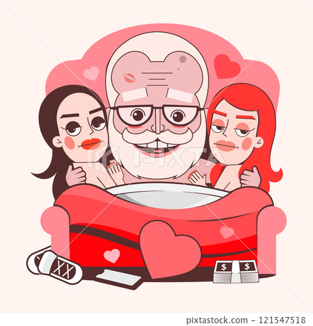 Man and woman couple at bed. Sleeping time vector illustration. People in love. Cartoon character romantic couple. Girl, boy icon. Honeymoon married people. Flat isolated 121547518