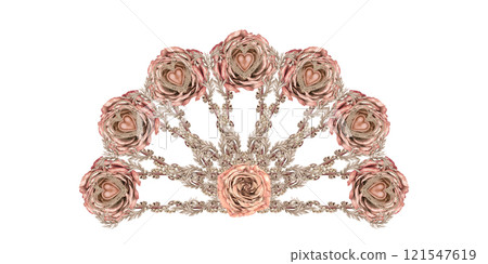 Hand fan with vignettes, pearls, heart symbol, roses in a trendy mocha mousse palette. Botanical watercolor template for wedding, Valentine's Day, poster, card, women's card, card, textile, scrapbook 121547619