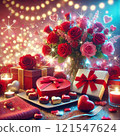 桌子上擺滿了情人節禮物和巧克力 121547624
