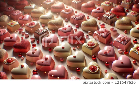 為情人節安排的柔和色彩的心形巧克力 121547626