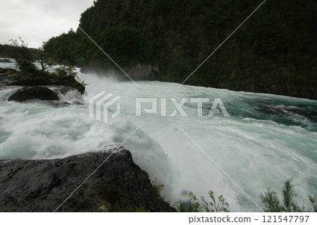 Waterfalls and lake at Petrohue Chile 121547797