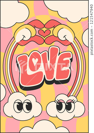 Cute romantic love groovy poster 121547940