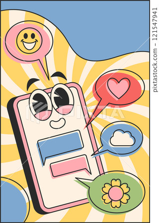 Cute smartphone message groovy banner 121547941