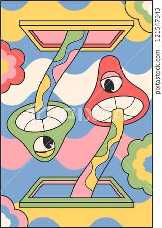 Psychedelic mushrooms groovy banner design 121547943