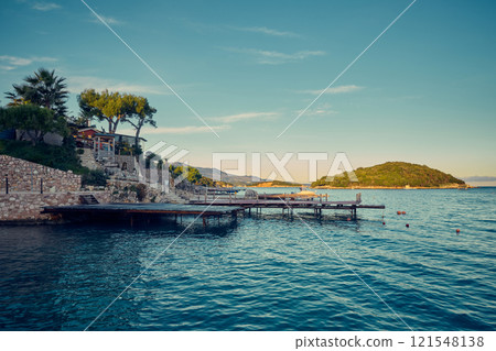 Landscape of coast in Ksamil town, Albania 121548138