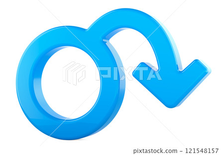 Impotence, dysfunction, sexual problems of men. Male gender symbol with dangling arrow, 3D rendering 121548157