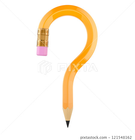 Pencil as question mark, 3D rendering Pencil as question mark, 3D rendering 121548162