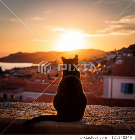 Cat watching the sunset - AI-generated image 121548249