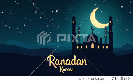 Ramadan Kareem Card with Mosque 121548530
