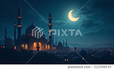 Ramadan Kareem Card with Mosque Ramadan Kareem Card with Mosque 121548535