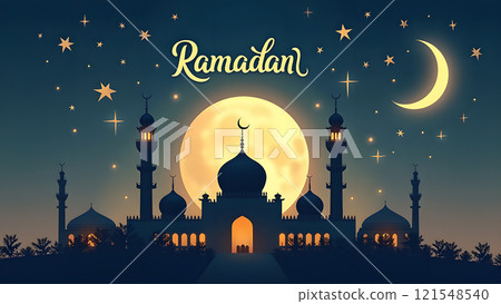 Ramadan Kareem Card with Mosque Ramadan Kareem Card with Mosque 121548540