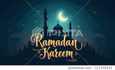 Ramadan Kareem Card with Mosque 121548541