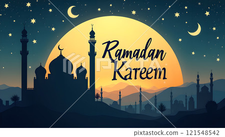 Ramadan Kareem Card with Mosque Ramadan Kareem Card with Mosque 121548542