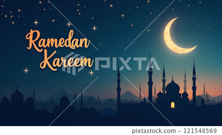 Ramadan Kareem Card with Mosque Ramadan Kareem Card with Mosque 121548569