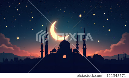 Ramadan Kareem Card with Mosque Ramadan Kareem Card with Mosque 121548571