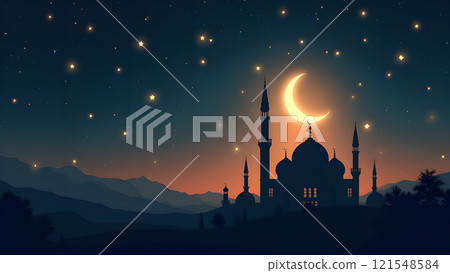 Ramadan Kareem Card with Mosque Ramadan Kareem Card with Mosque 121548584