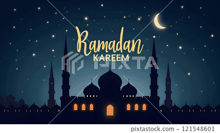 Ramadan Kareem Card with Mosque Ramadan Kareem Card with Mosque 121548601