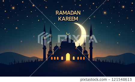 Ramadan Kareem Card with Mosque Ramadan Kareem Card with Mosque 121548613