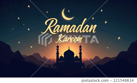 Ramadan Kareem Card with Mosque Ramadan Kareem Card with Mosque 121548614