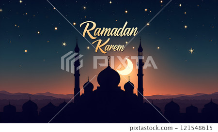 Ramadan Kareem Card with Mosque Ramadan Kareem Card with Mosque 121548615
