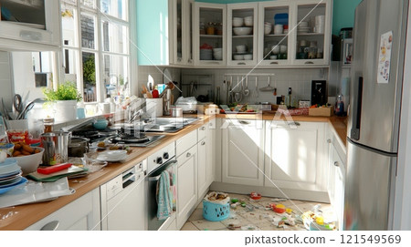 Cluttered Kitchen in Morning Light Cluttered Kitchen in Morning Light 121549569