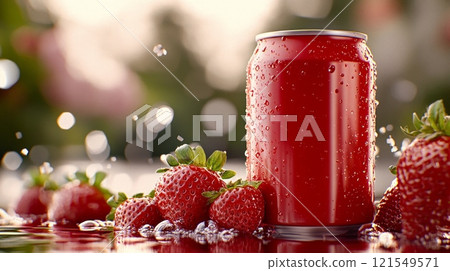 Strawberry Soda Can with Fresh Strawberries Strawberry Soda Can with Fresh Strawberries 121549571