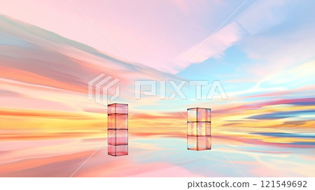Abstract Landscape with Reflective Cubes 121549692