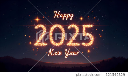 happy new year text on dark background 121549829