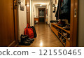 Lived-In Hallway with Shoes and Bags  121550465