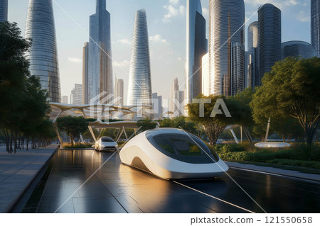 Futuristic city with vertical gardens and renewable energy in a vibrant environment. Generative AI Futuristic city with vertical gardens and renewable energy in a vibrant environment. Generative AI 121550658