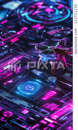 Futuristic drone controller with vibrant displays and glowing features. Generative AI 121551136