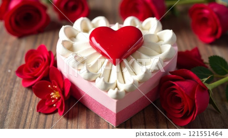 A Beautifully Crafted Romantic HeartShaped Cake with Roses 121551464