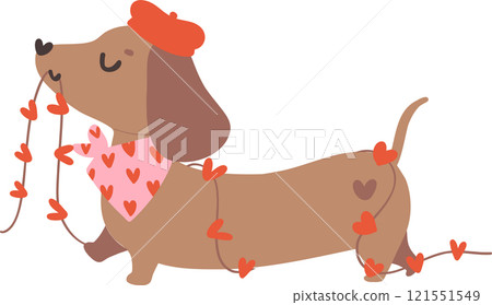 Cute Valentine Dog Dachshund with heart garland Cute Valentine Dog Dachshund with heart garland 121551549