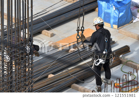 Construction site Rebar work for slinging work 121551981