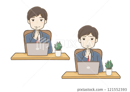 西裝男子在電腦前「靜靜」擺姿勢 121552393