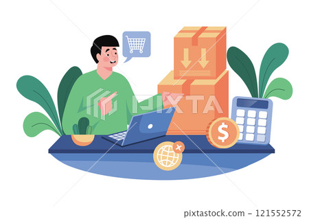 Small Business Owner Manages Inventory And Orders Supplies Small Business Owner Manages Inventory And Orders Supplies 121552572