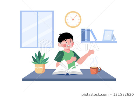 A Child Reads A Book To Improve Their Reading Skills 121552620
