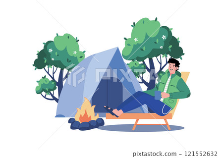A man goes camping to enjoy nature 121552632