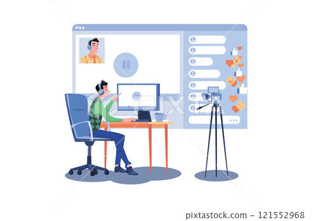 Male Social Media Influencer Doing A Live Stream 121552968